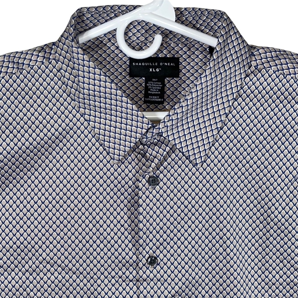 Shaquille O'Neal XLG Mens 3XLT Grey Blue Geo Woven Button Down Shirt‎ New
